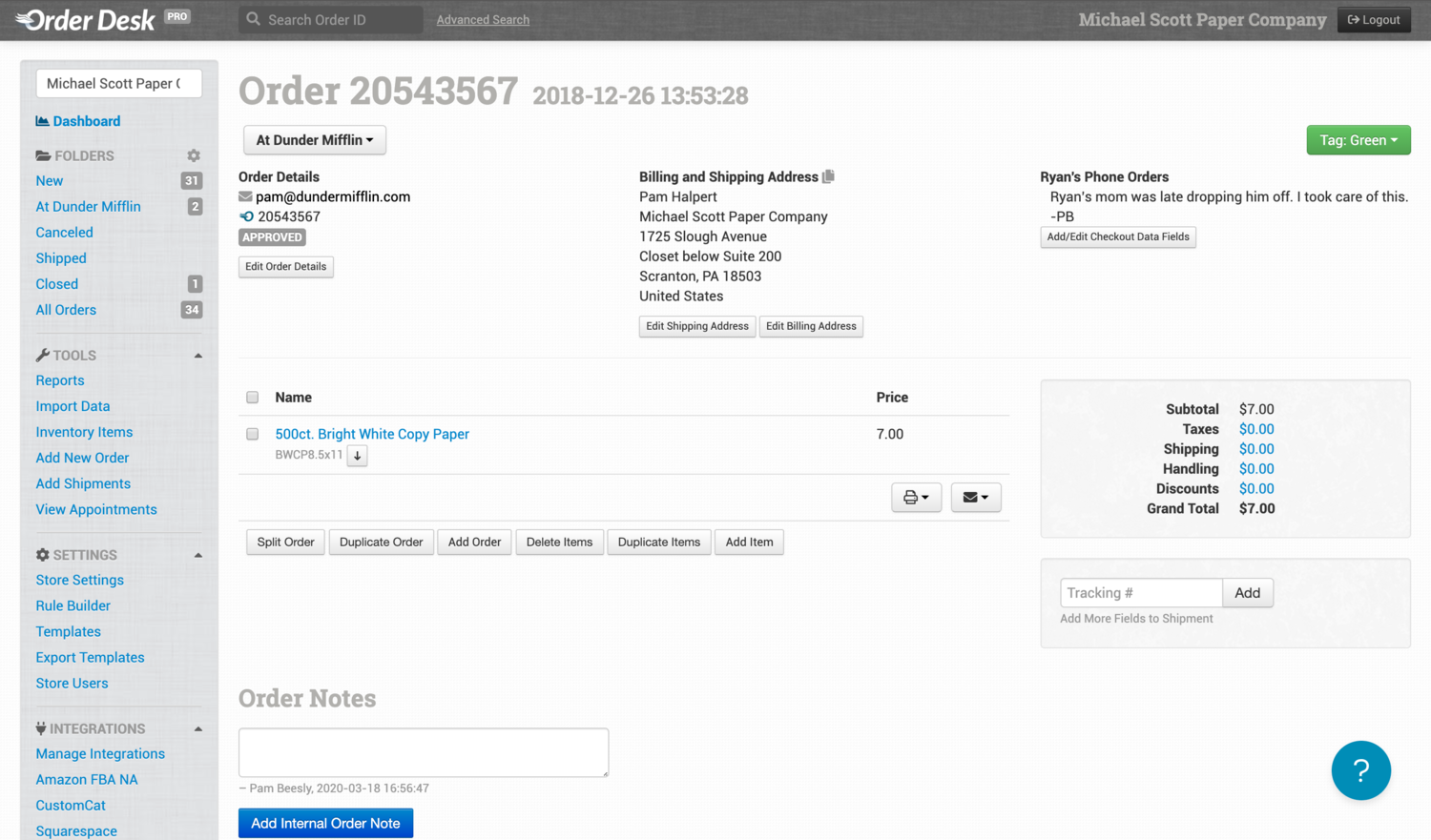 Screenshot of the Order Desk app